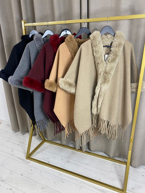 Moria Fur Collar Cape And Fringe Detail