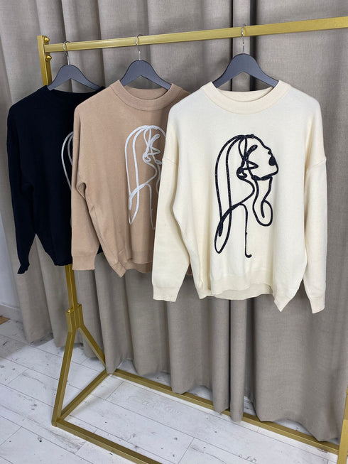 Azanna Embroidered Face Luxury Knit Jumper