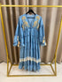 Maurvin Denim Blue Embroidered Tiered Dress
