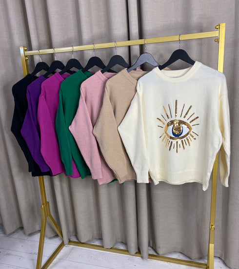 Tona Embellished Sequin Eye Knit Jumper