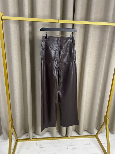 Monika PU Faux Leather High Waisted Wide Leg Jeans