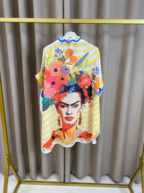 Derryne Linen Printed Oversized Shirt
