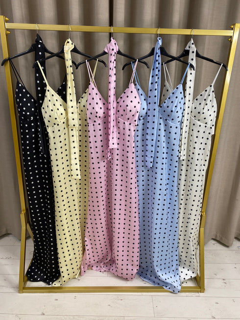 Joline Silky Polka Dot Maxi Dress