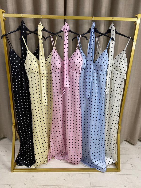 Joline Silky Polka Dot Maxi Dress