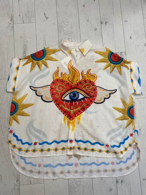 Carisen Linen Printed Oversized Shirt