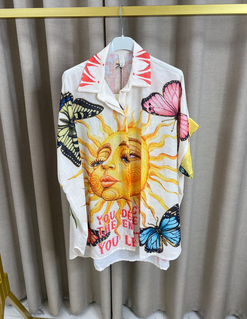 Jenell Linen Printed Oversized Shirt