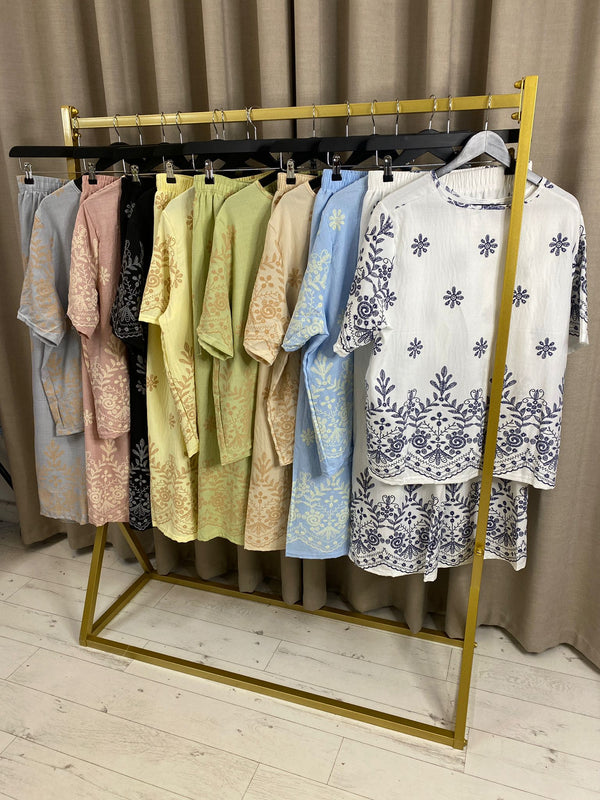 Doree Embroidered Floral Linen Co Ord Set