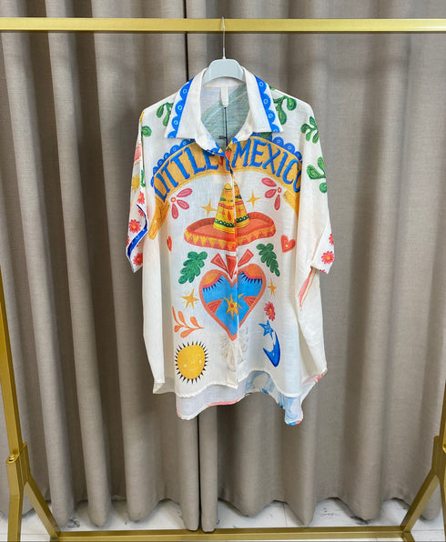 Maila Linen Printed Oversized Shirt