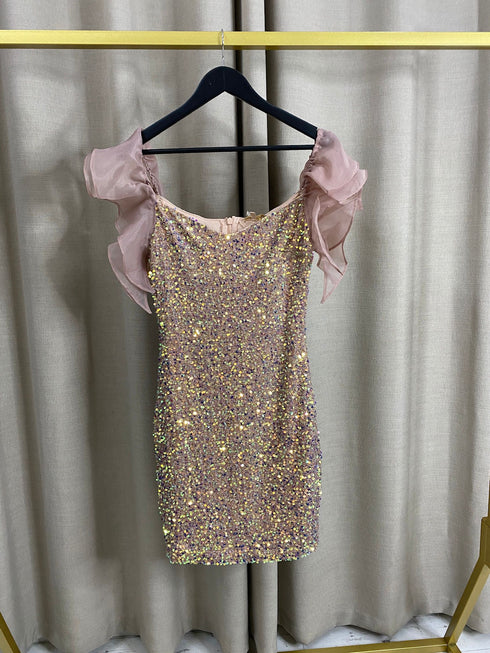 Francess Sequin Tulle Strap Detail Mini Dress
