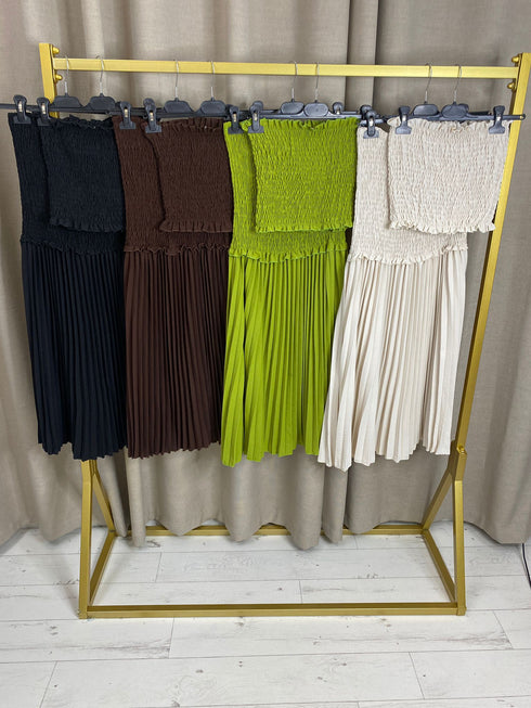 Tierna Shirred Bandeau Top And Pleated Maxi Skirt Co-Ord Set