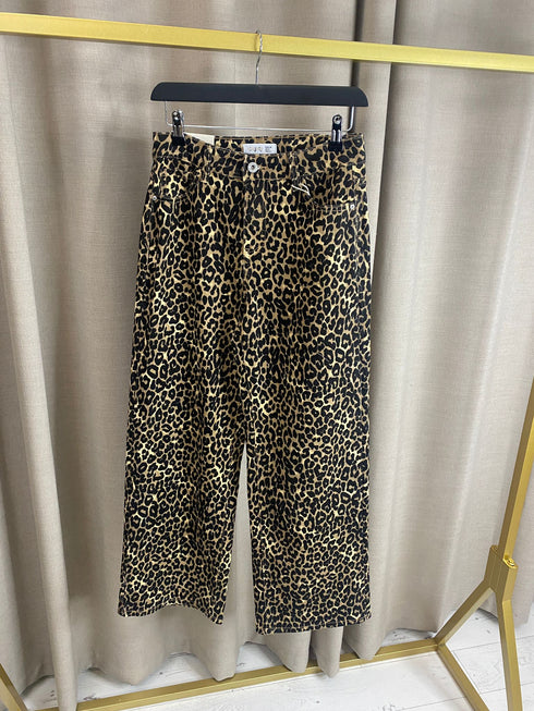 Meeghan High Rise Leopard Print Straight Leg Denim Jeans