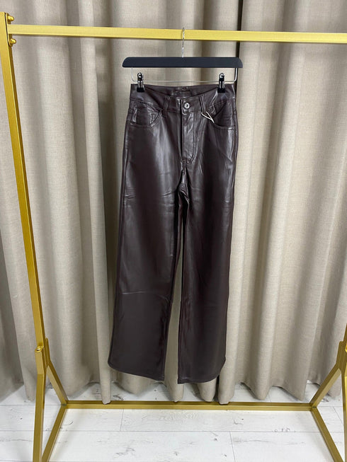 Monika PU Faux Leather High Waisted Wide Leg Jeans