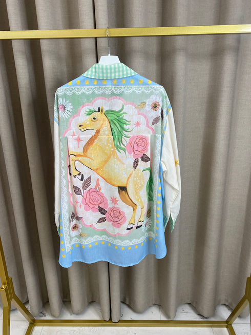 Shria Linen Printed Oversized Shirt