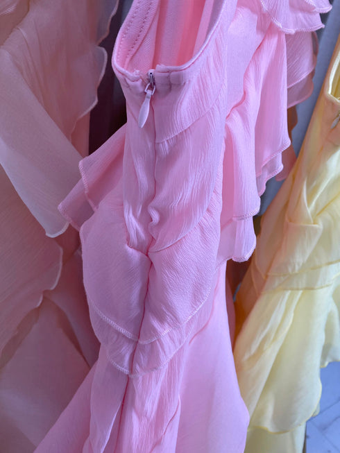 Fina Plunge Neck Tiered Ruffle Maxi Dress