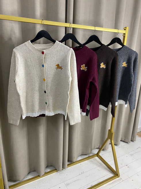 Aislynn Embroidered Knit Cardigan with Contrast Buttons