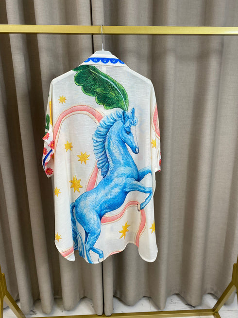 Maila Linen Printed Oversized Shirt