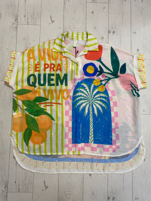 Amiyah Linen Printed Oversized Shirt