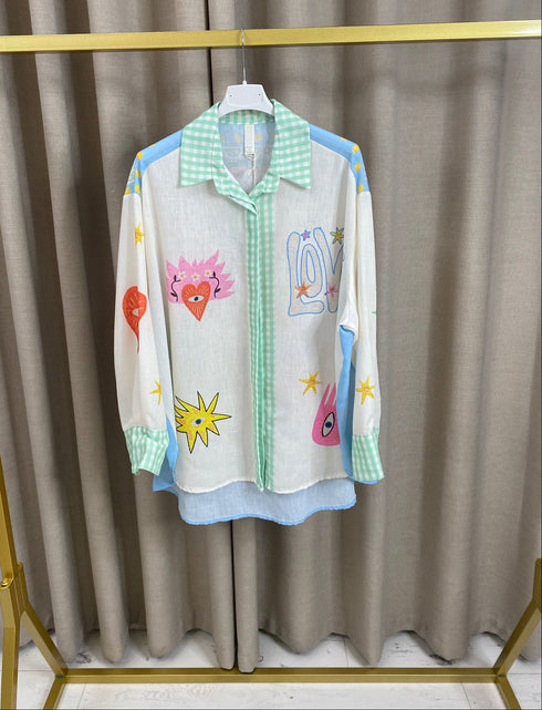 Shria Linen Printed Oversized Shirt