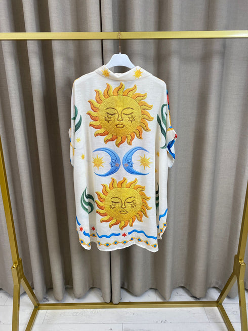 Carisen Linen Printed Oversized Shirt