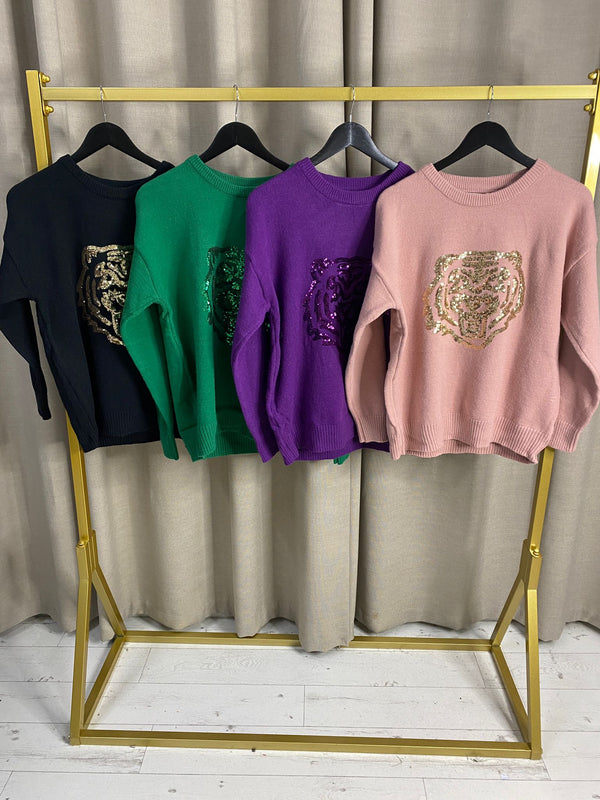 Charrise Sequin Tiger Motif Knit Jumper