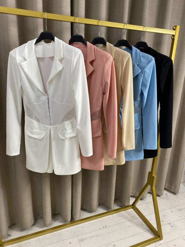 Myeda Blazer Mesh Corset Button Up Playsuit
