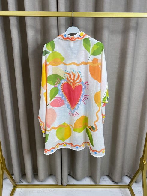 Mirrin Linen Printed Oversized Shirt