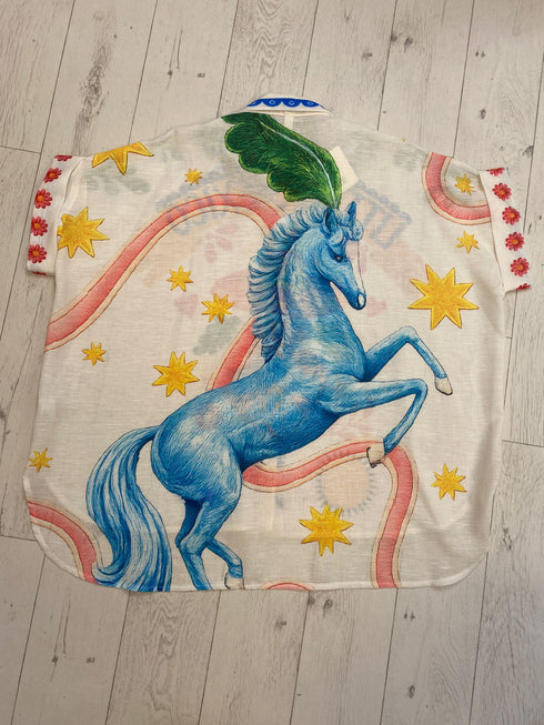 Maila Linen Printed Oversized Shirt