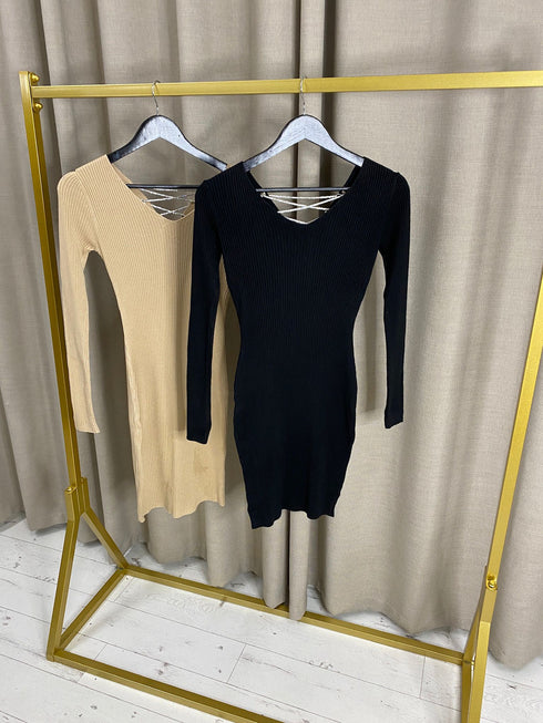 Raigain Embellished Back Tie Ribbed Dress