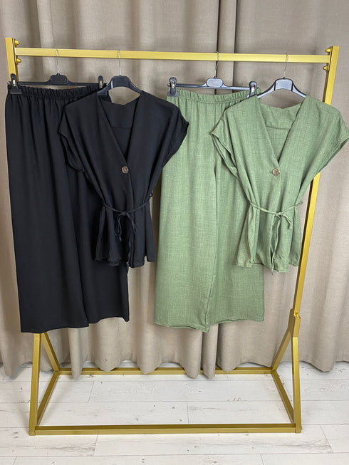 Savya Gold Button Waistcoat and Wide Leg Trousers Co-Ord Set