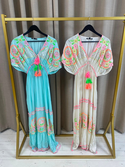 Miarose Neon Embellished Tassel Maxi Dress