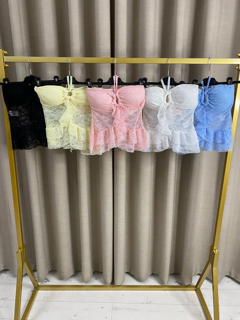 Meckenzie Tie Neck Bustier Lace Top