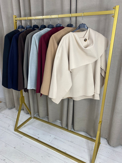 Donelsa Wool Look Scarf Detail Button Cape