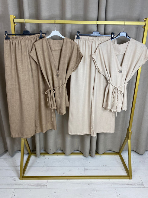 Savya Gold Button Waistcoat and Wide Leg Trousers Co-Ord Set