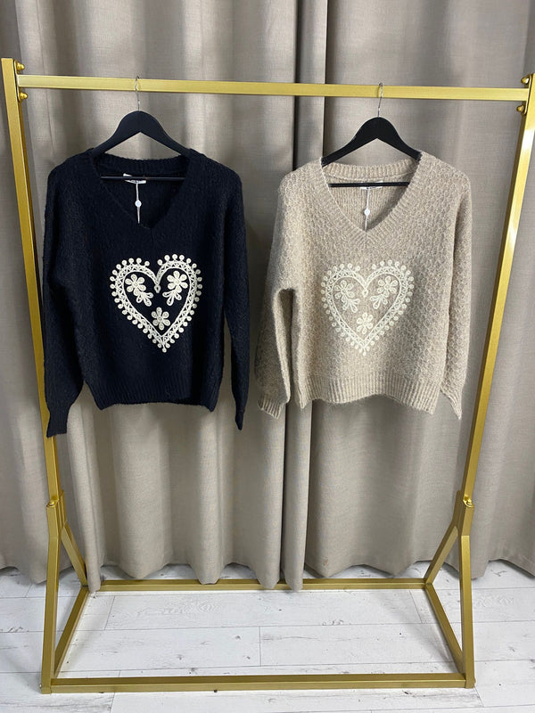 Brinard Embroidered Heart Knitted Jumper