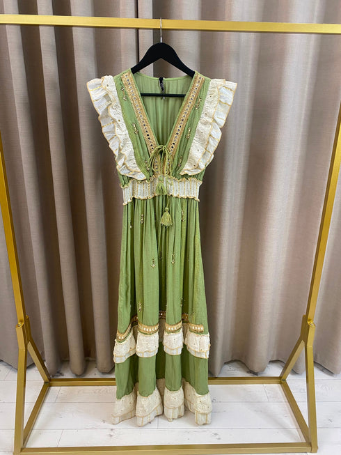 Dilyn Plunge Ruffle Tiered Maxi Dress