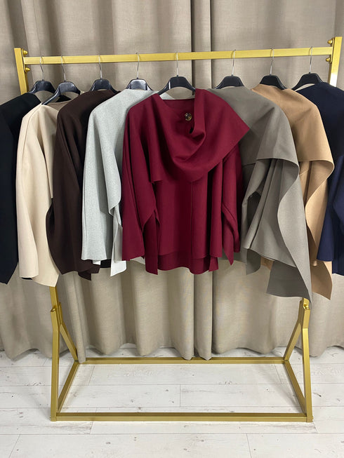 Donelsa Wool Look Scarf Detail Button Cape