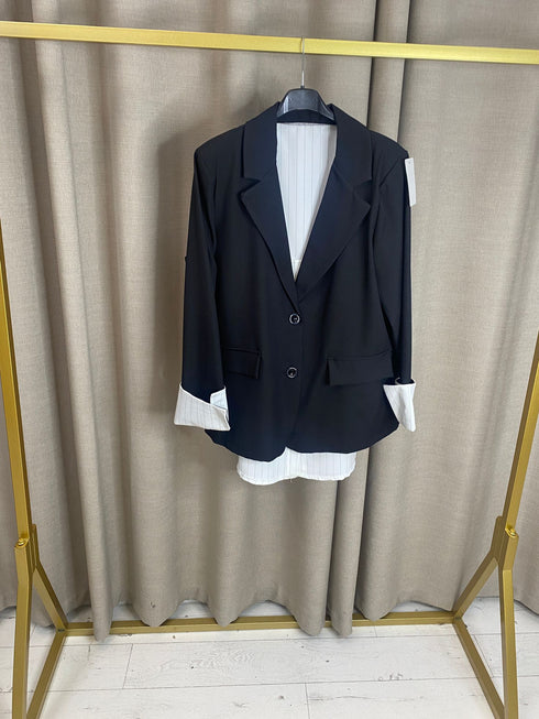 Candide Blazer With Pinstripe Shirt Back Button Detail