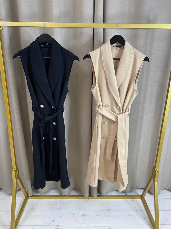 Jessalin Double Breasted Tie Waisted Mid Length Waistcoat