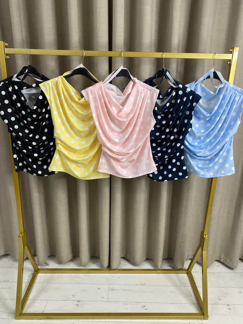Rari Cowl Neck Polka Dot Sleeveless Top