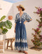 Katri Denim Embroidered Boho Maxi Dress