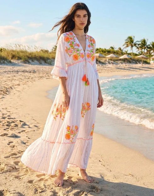 Lanah Silver Lurex Embellished Tassel Maxi Dress