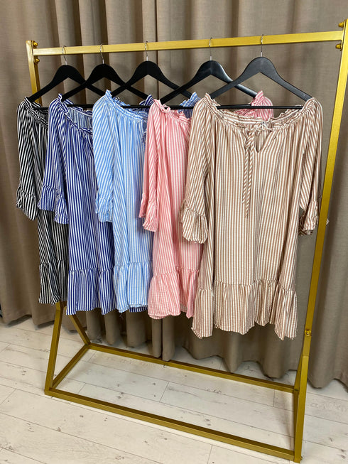 Cybele Bardot Off Shoulder Stripe Midi Dress