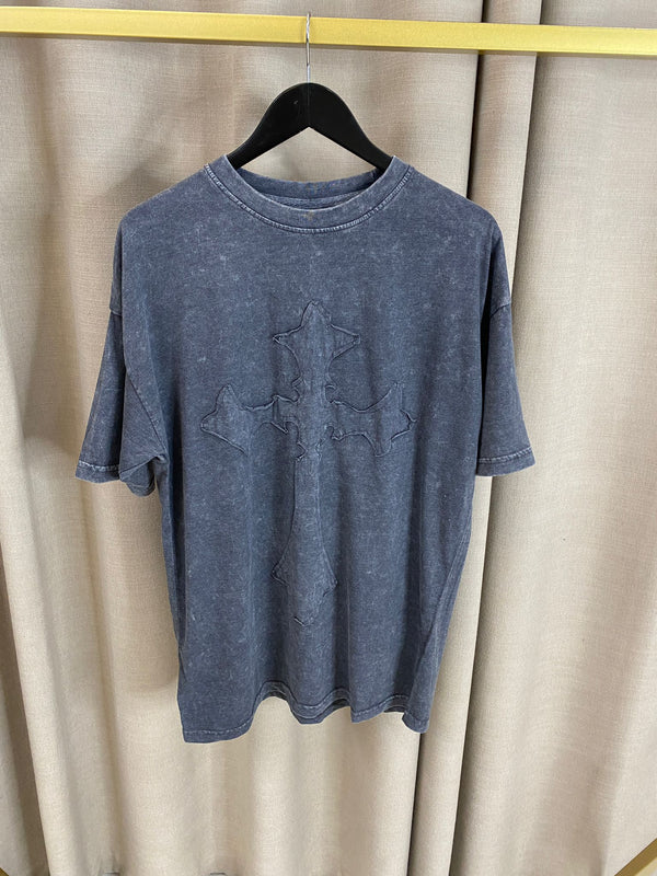 Emely Acid Wash Cross Embroidered Oversized T-Shirt