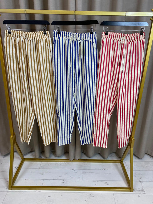 Demelza Stripe Elasticated Waistband Cigarette Trousers