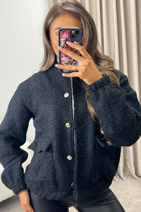 Stassie Teddy Borg Pocket Detail Bomber Jacket