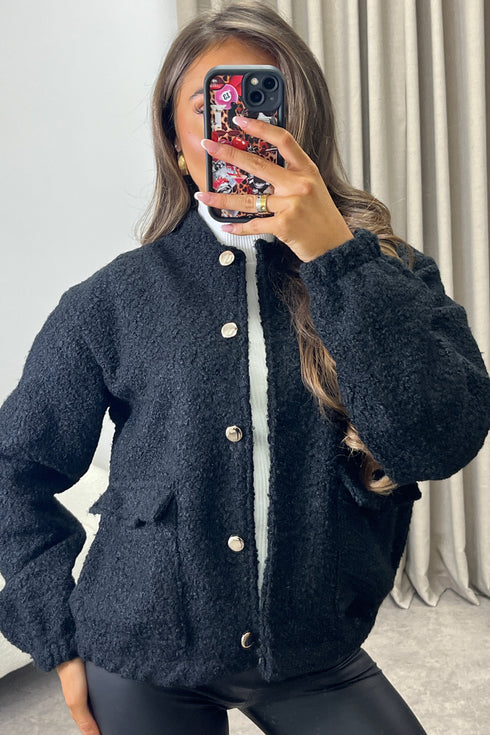 Stassie Teddy Borg Pocket Detail Bomber Jacket