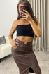 Ausha Faux Leather PU Belted Zip Up Midi Skirt
