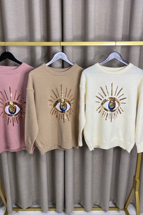 Tona Embellished Sequin Eye Knit Jumper