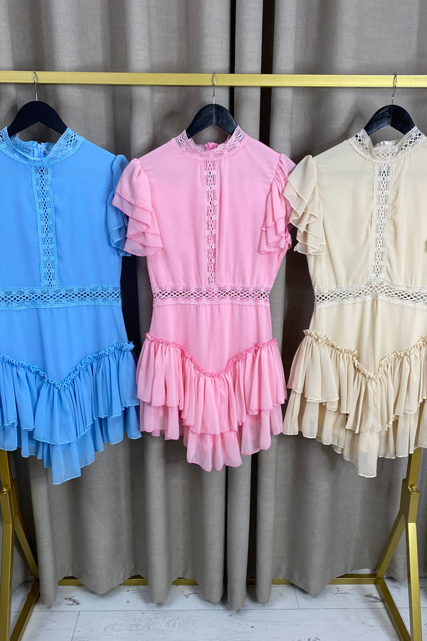 Ellie Ruffle Hem Crochet Insert Short Sleeve Playsuit