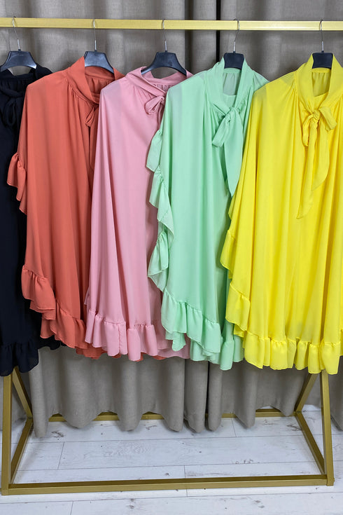 Carlie Tie Neck Chiffon Frill Trim Cape Top